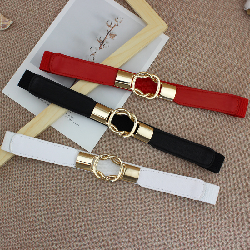 Women's Korean-style elastic thin waist seal with dress decorative belt red black and white small belt tide four sizes