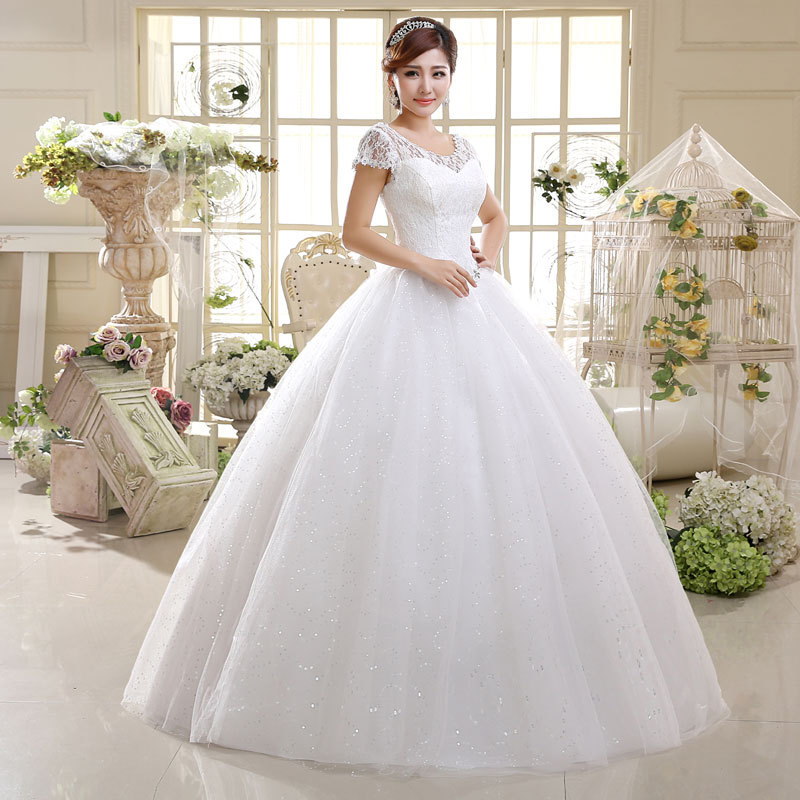 Factory Direct Supply New Wedding Dress 2024 Korean Style Double Shoulder Slim-fit Wedding Large Size Bridal Lace Strap Photo Studio