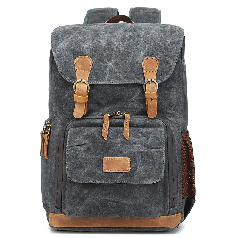 Cross-border Canvas Bag Camera Bag Cowhide Shoulder Photography Bag SLR Casual Bag Canon Nikon Men's and Women's Outdoor Backpacks