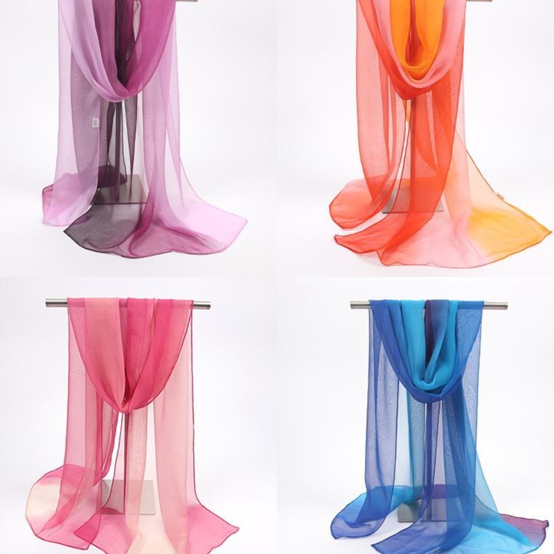 Summer Women's Chiffon Scarf Long Thin Sunscreen Joker Shawl Small Scarf Gradient Scarf Autumn and Winter Wholesale