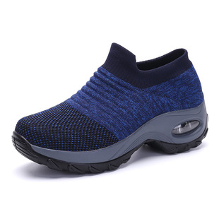 1839 Cross-border Large Size Women's Shoes Real Air Cushion Height Increased Sports Shoes Rocking Shoes Wedge Sock Shoes Jinjiang Cold Sticky Shoes