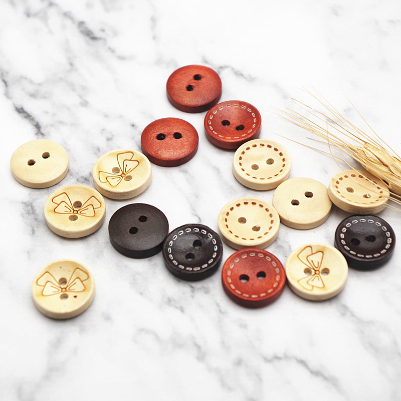 Wooden Bowl Shaped Line Button Wooden Round Wooden Buckle Wooden Buckle Children's Shirt Knitwear Cardigan Children's Wear Button