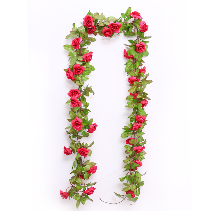 Cross-border 45 head simulation rose rattan wall hanging indoor sewer pipe winding living room decorative false flower ceiling