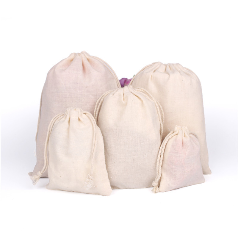 Cotton bag natural color spot wholesale printable logo breathable Chinese herbal drawstring bag gauze cotton cotton bunt pocket