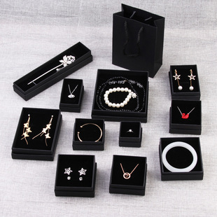 In stock wholesale black kraft paper box vintage jewelry box ring necklace pendant suit small jewelry packaging box