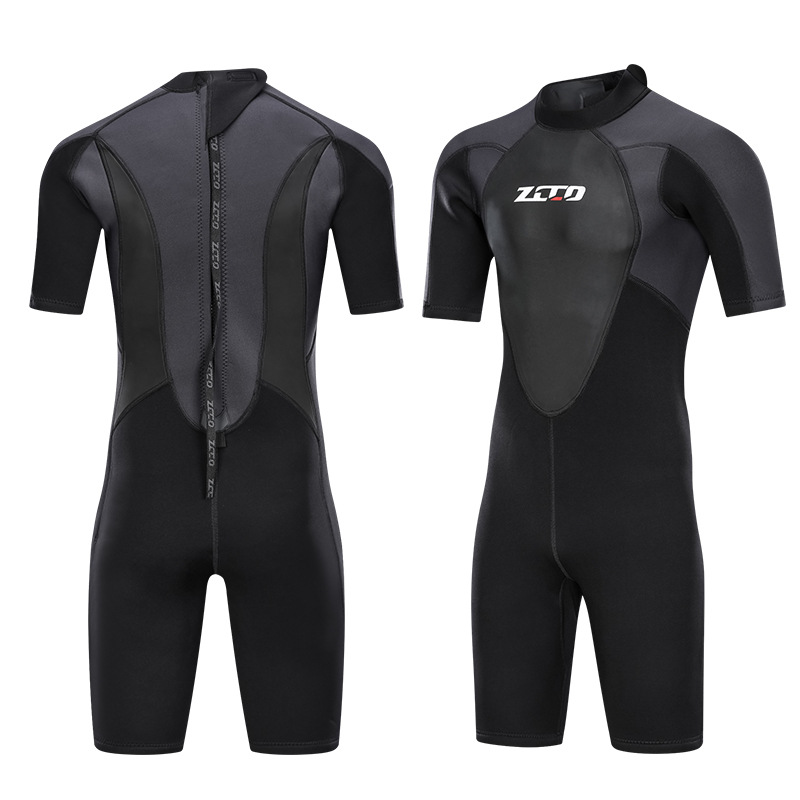 3mm Men's One-piece Short-sleeved Diving Suit Sunscreen Warm Surfing Suit Deep Diving Thickened Scuba Suit Medium and Large Size Swimsuit