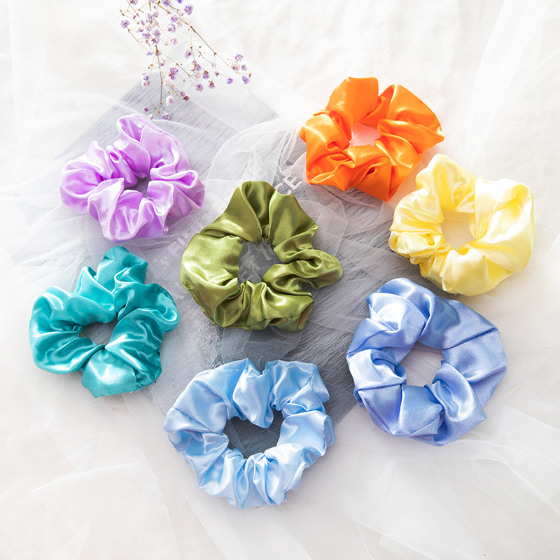 European and American cross-border artificial silk hair band women's large hair accessories simple solid color headband high elastic large intestine ring fabric hair ring