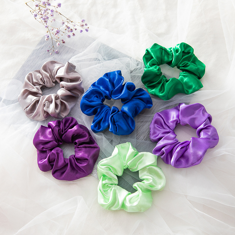 European and American cross-border artificial silk hair band women's large hair accessories simple solid color headband high elastic large intestine ring fabric hair ring