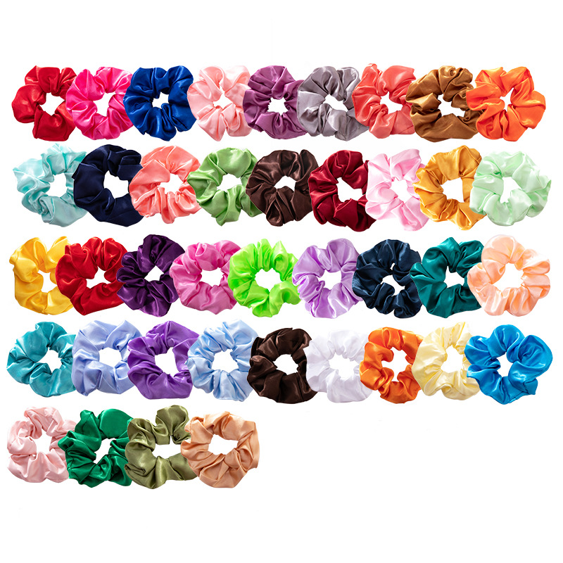 European and American cross-border artificial silk hair band women's large hair accessories simple solid color headband high elastic large intestine ring fabric hair ring