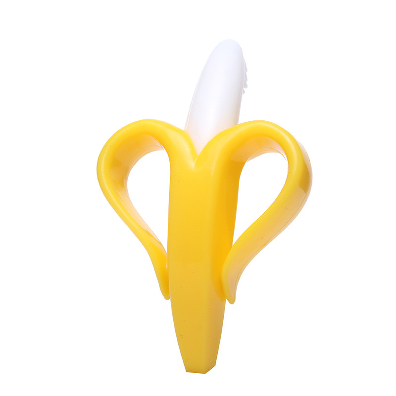 Early baby banana food grade teether baby banana toothbrush children banana silicone teether teether teether stick bite glue