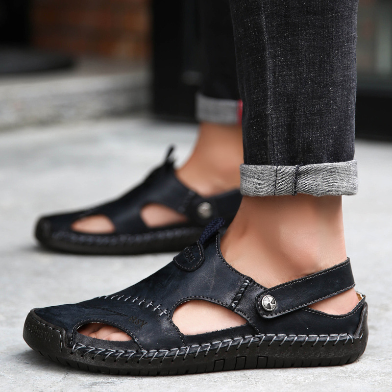 Summer New Men's Cool Sandals Korean Handmade Casual Dual-purpose Soft Bottom Baotou Sandals and Slippers plus size Cross-border