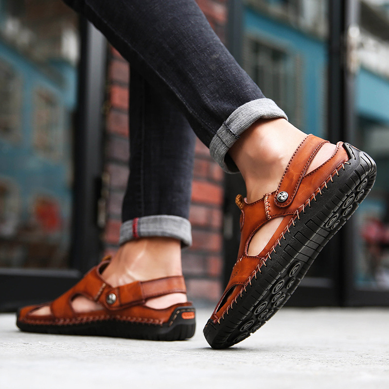 Summer New Men's Cool Sandals Korean Handmade Casual Dual-purpose Soft Bottom Baotou Sandals and Slippers plus size Cross-border