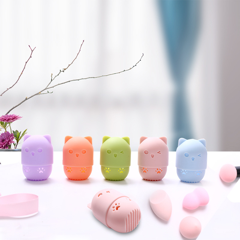Взрывоопасный Портативный косметический защитный чехол для яиц Travel Meow Powder Puff Dust Яичная скорлупа Губка Яйцо Силиконовый ящик для хранения Стойка