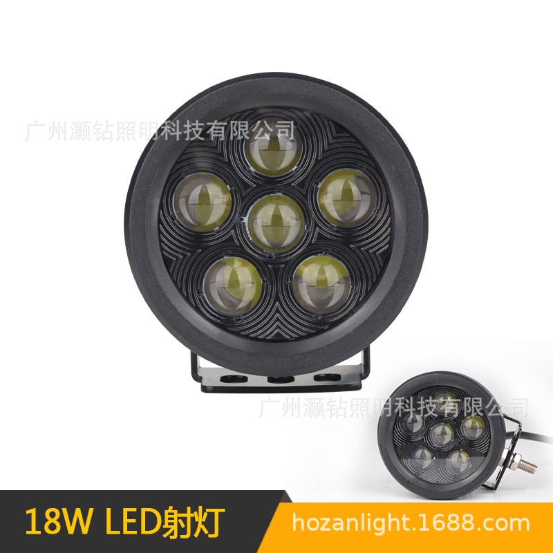 Car LED work light 18W round lens off-road vehicle top front bumper spotlight engineering probe work light