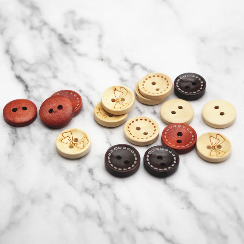 Wooden Bowl Shaped Line Button Wooden Round Wooden Buckle Wooden Buckle Children's Shirt Knitwear Cardigan Children's Wear Button