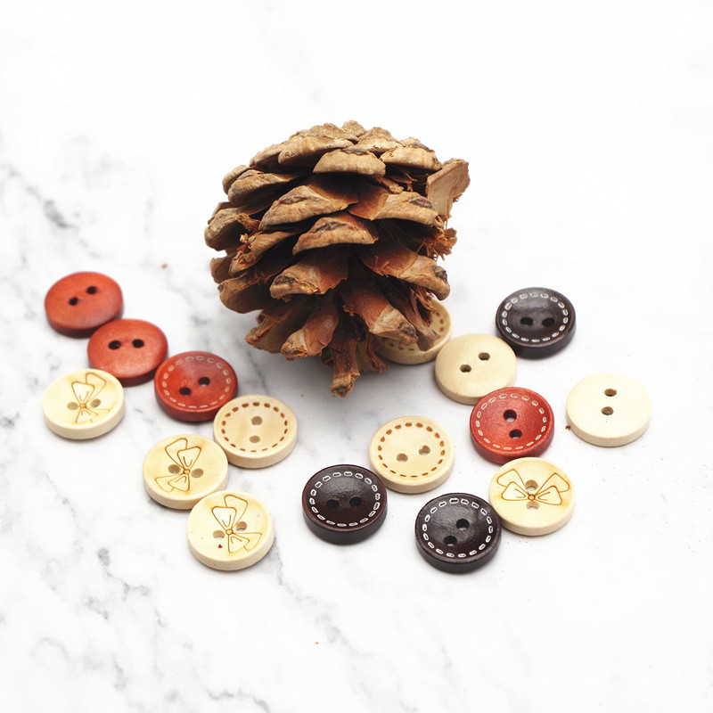 Wooden Bowl Shaped Line Button Wooden Round Wooden Buckle Wooden Buckle Children's Shirt Knitwear Cardigan Children's Wear Button