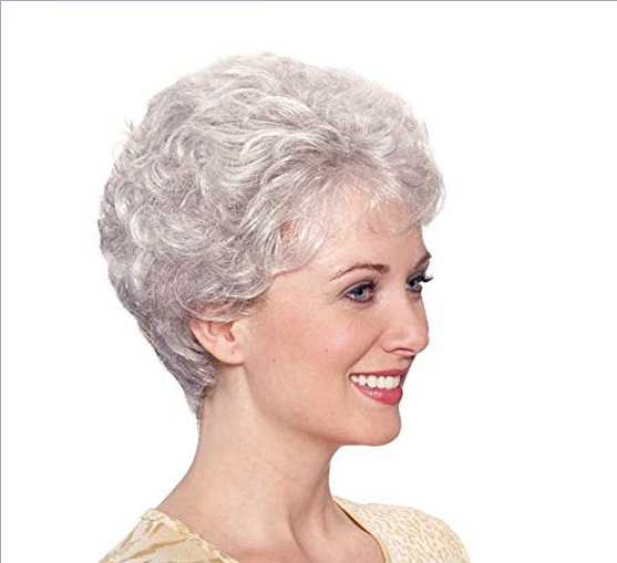 wig European wig silver gray short hair European and American middle-aged and elderly wig grandma wig in stock wholesale TEMU