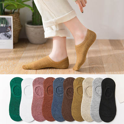 Luanyuan season socks full solid color cotton women's spring and summer shallow mouth Japanese striped silicone non-slip invisible boat Socks women Wholesale