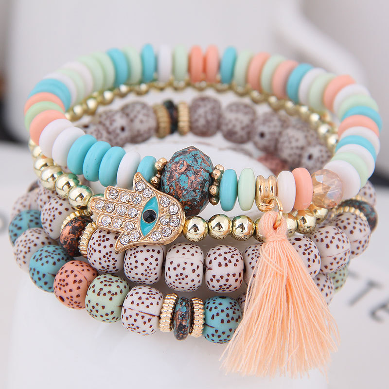 New Crystal Opal Wings love Beaded Bracelet Multi-Circle Tassel Bracelet Vintage Ethnic Style Jewelry