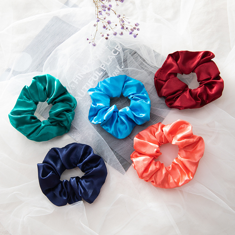 European and American cross-border artificial silk hair band women's large hair accessories simple solid color headband high elastic large intestine ring fabric hair ring