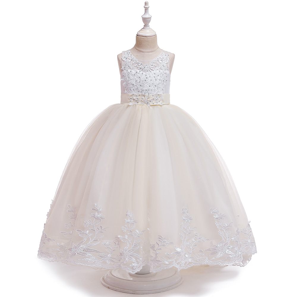 2024 Children's Dress Mesh Princess Wedding Dress Lace Beaded Trailing Dress Girls Evening Dress