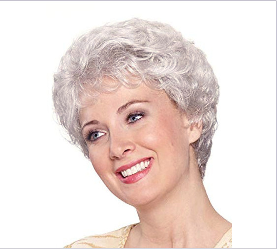 wig European wig silver gray short hair European and American middle-aged and elderly wig grandma wig in stock wholesale TEMU