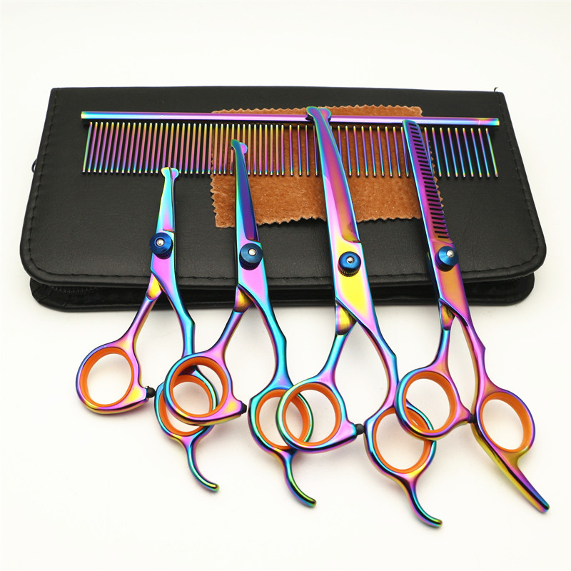 Color Pet Scissors Round Head Safety Cut Multi-size Straight Cut Curved Cut Dog Hair Cutting Beauty Tool Set