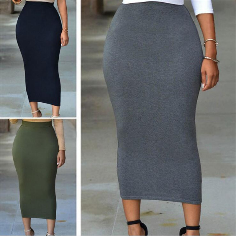 AliExpress eBay European and American autumn solid color elastic waist hip tight skirt mid-length skirt
