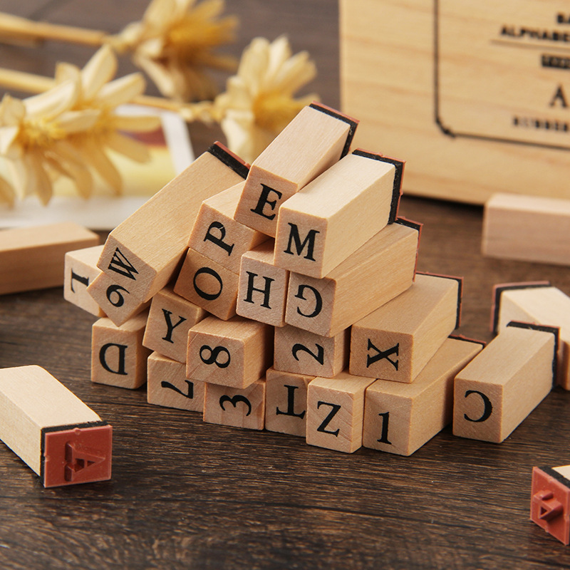 Basic Hand Account Set Typewriter Font Seal Ming Dynasty Orthodox Alphanumeric Wooden Seal 36 Pieces
