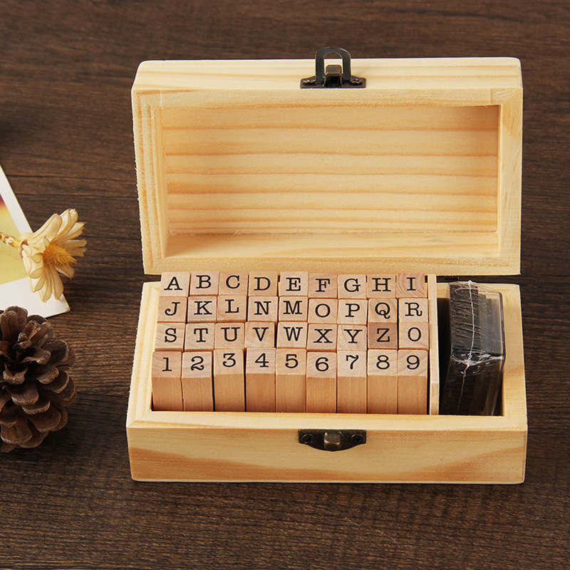 Basic Hand Account Set Typewriter Font Seal Ming Dynasty Orthodox Alphanumeric Wooden Seal 36 Pieces
