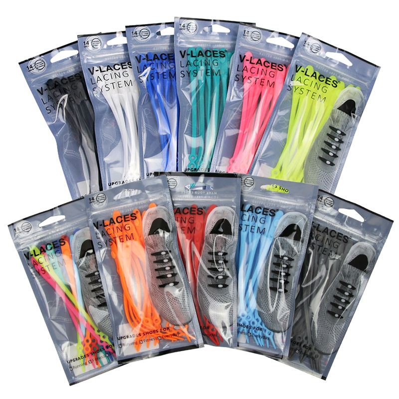 Creative foreign trade new product three generation round head double hole shoelace elastic silicone shoelace children adult free tie lazy shoelace
