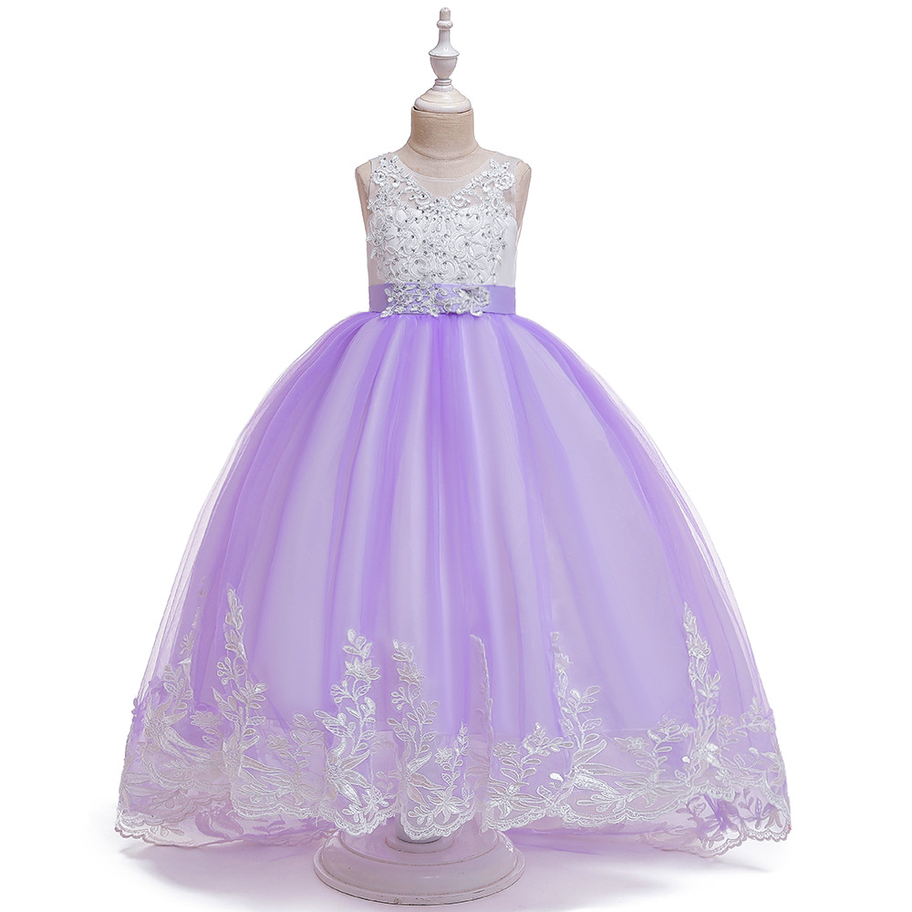 2024 Children's Dress Mesh Princess Wedding Dress Lace Beaded Trailing Dress Girls Evening Dress
