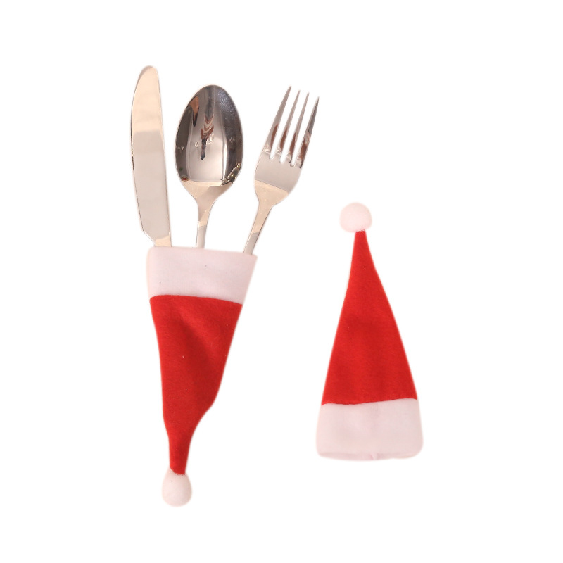Christmas decorations mini Christmas hat New brushed hat knife and fork set wine bottle decoration factory spot wholesale