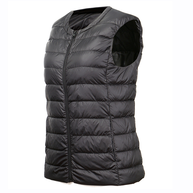 Down Vest Women's Autumn and Winter New Round Neck Zipper Plus Large Size White Duck Down Light Short Vest nylmj
