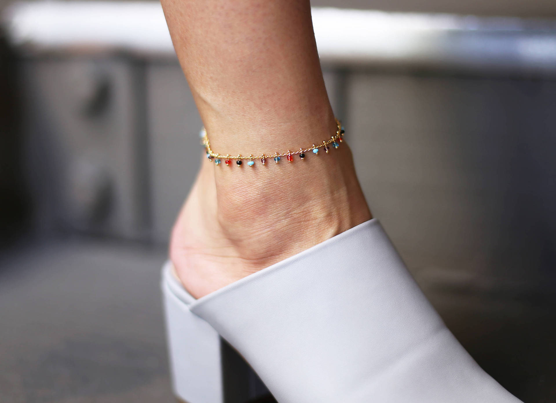 50333 European and American Cross-border Foot Creative Retro Simple Rainbow Glass Bead Ankle
