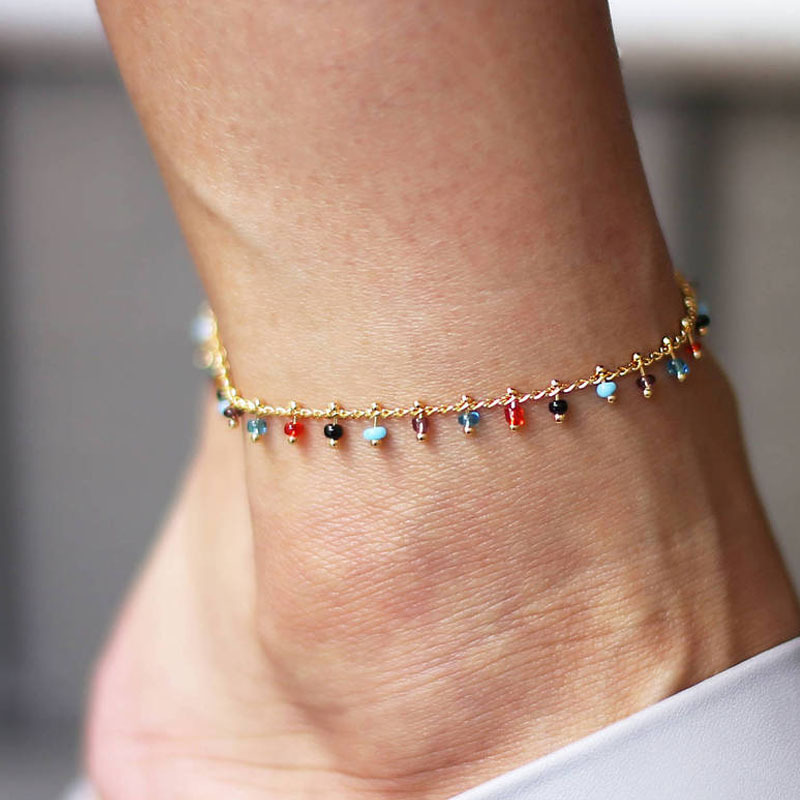 50333 European and American Cross-border Foot Creative Retro Simple Rainbow Glass Bead Ankle