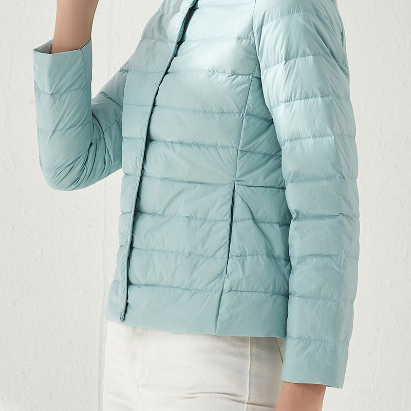 2024 New Down Jacket Women's Lightweight Short Round Neck White Duck Down Liner Korean Style Fashionable All-match Cross-border Jacket