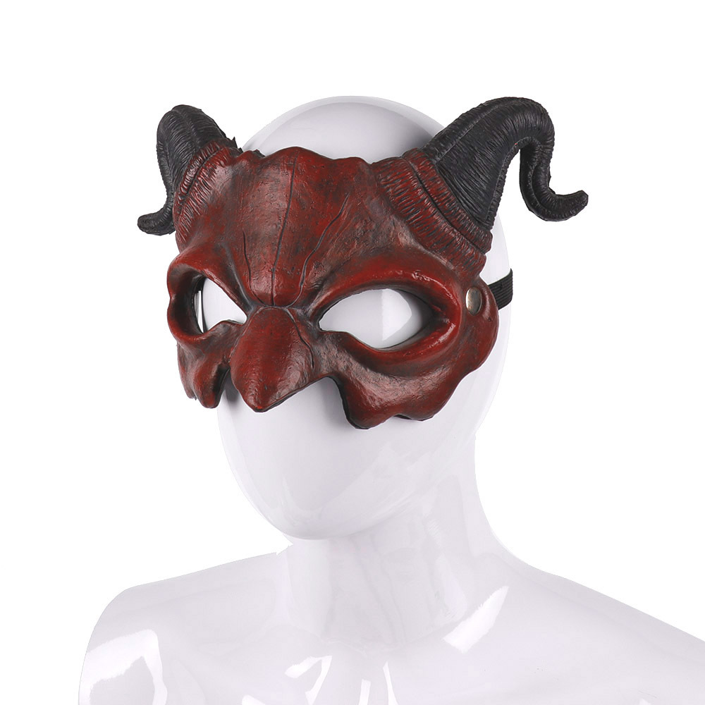 萬聖節半臉面具外貿狂歡節派對化妝服飾道具PU發泡羊角惡魔面具
