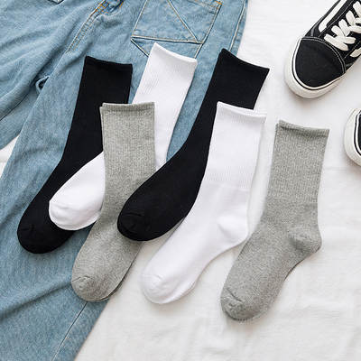 Socks Men's Mid-length Stockings Autumn and Winter Stockings Japanese Style ins All-match Trendy Sports Stockings Men's Black and White Stacks for Women