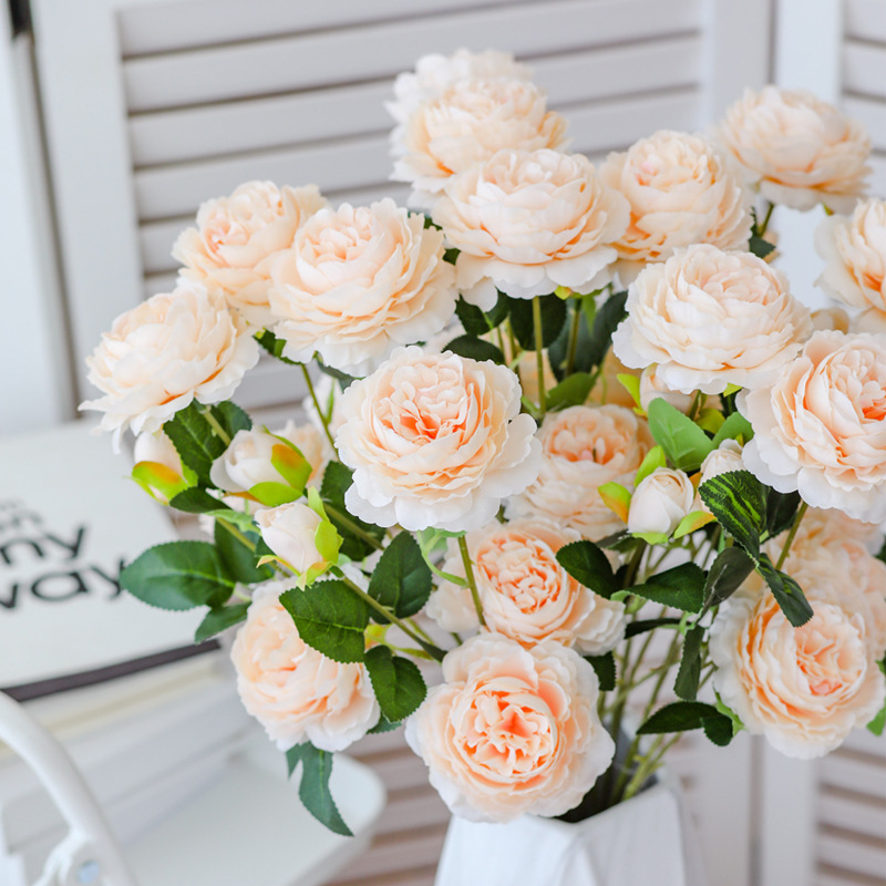 Factory wholesale European-style 3-head foreign peony artificial flower home wedding decoration fake flower 3-head foreign Peony
