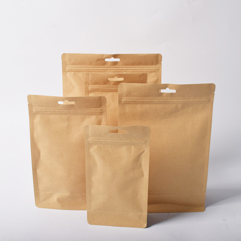 Factory inner aluminized Kraft paper bag self-sealing bag eight-side sealing rest snack food self-standing bag sealed bag wholesale