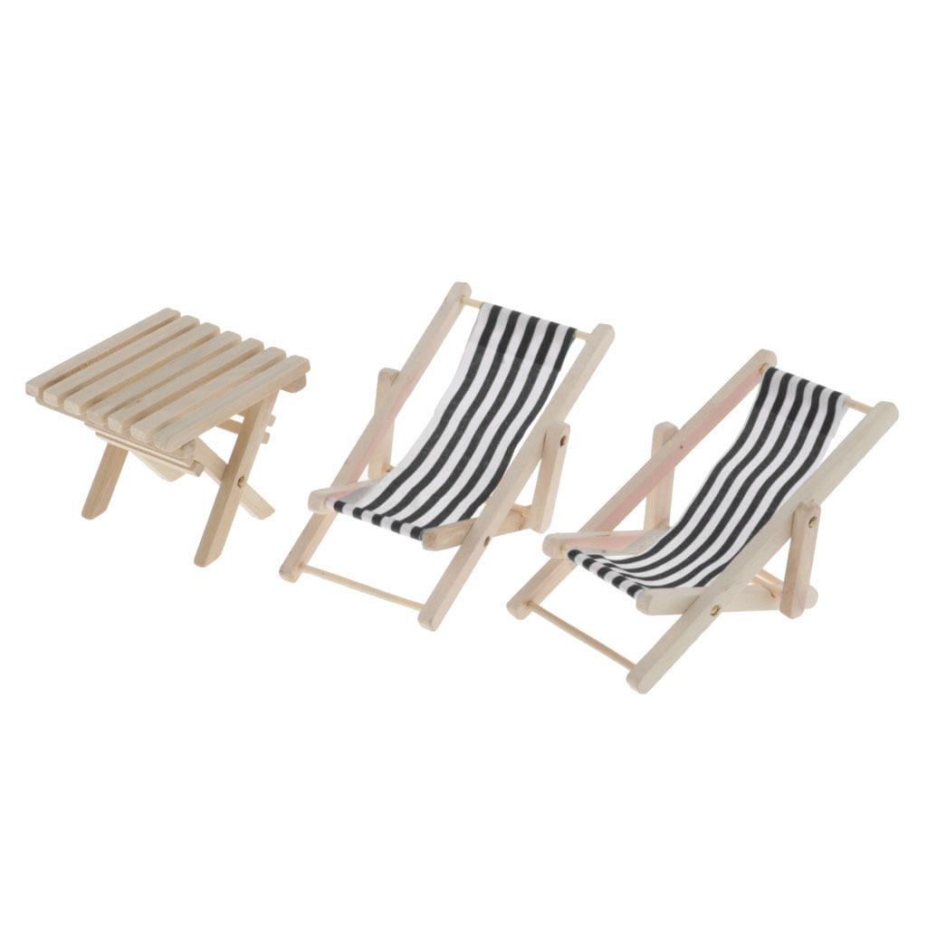 1:12 Doll House dollhouse Mini Furniture Model Finished Striped Wooden Recliner Beach Chair Multicolor
