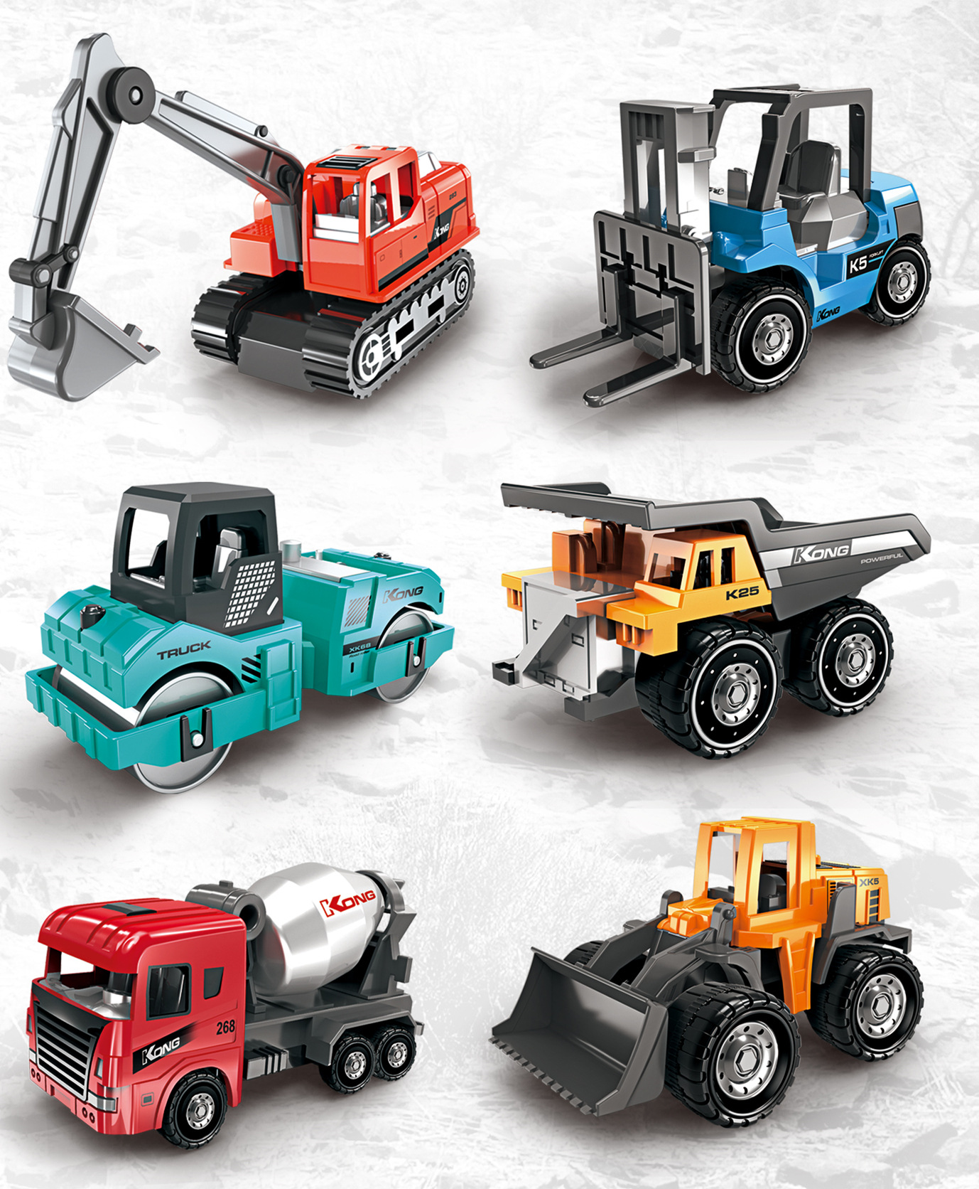 1:64 alloy engineering car model set excavator forklift stacker high locomotive car model Amazon toys New