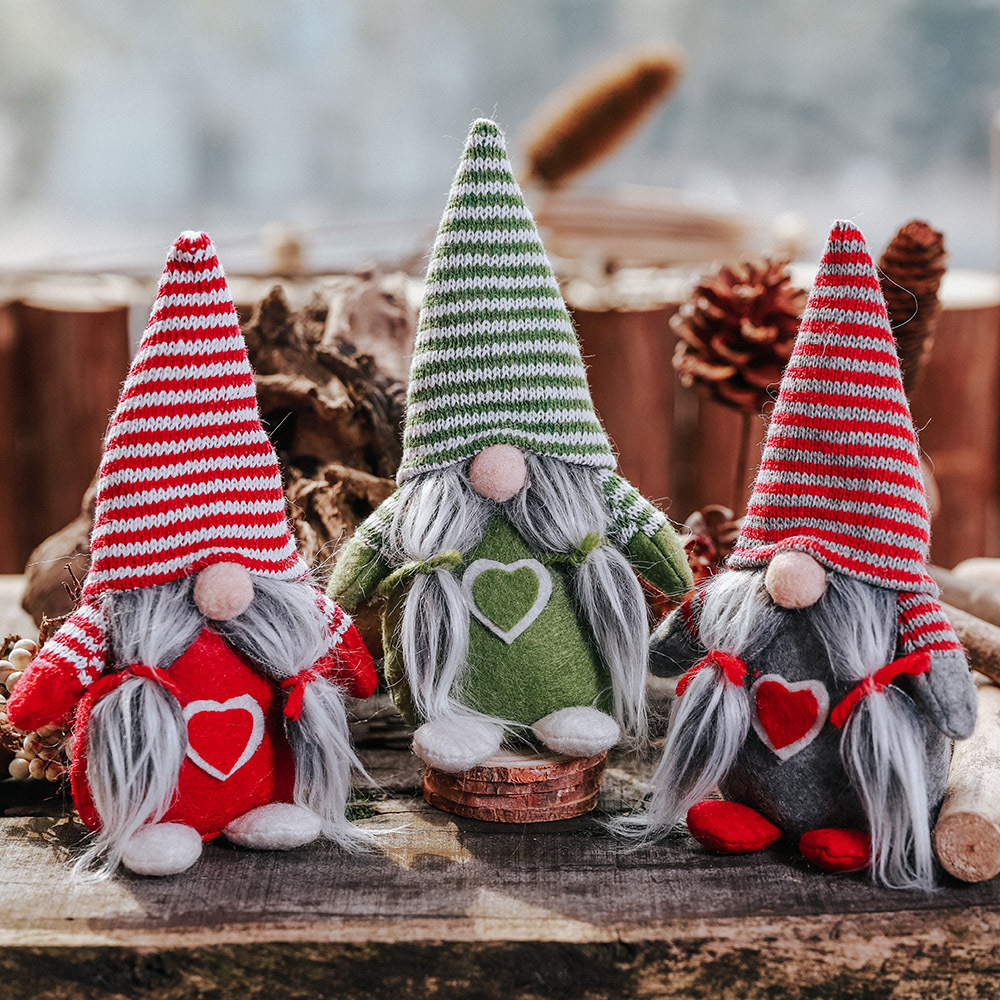 Hogar y jardín Haube Adornos navideños Sombrero de rayas Barba atada Adornos de muñeca sin rostro Decoración de escena Muñeca caliente_voghion.com