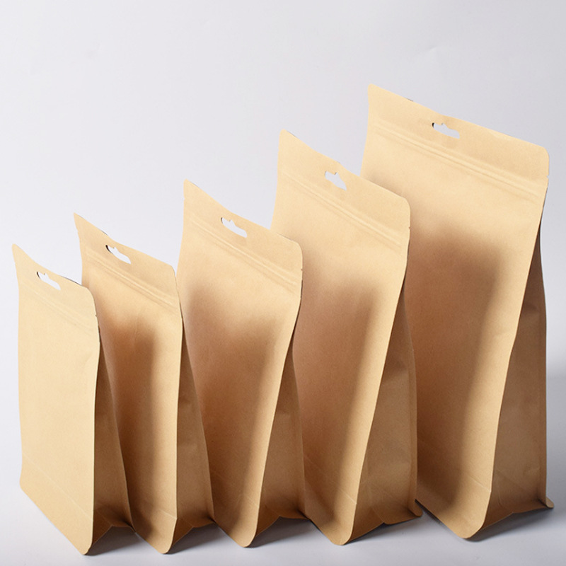 Factory inner aluminized Kraft paper bag self-sealing bag eight-side sealing rest snack food self-standing bag sealed bag wholesale