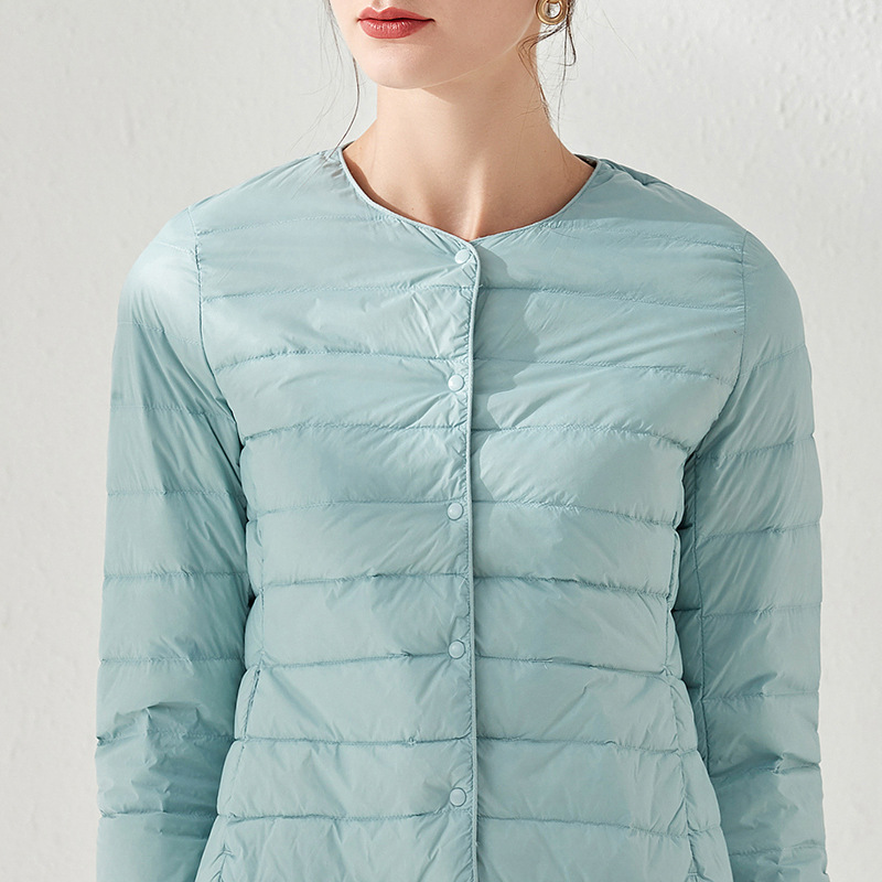 2024 New Down Jacket Women's Lightweight Short Round Neck White Duck Down Liner Korean Style Fashionable All-match Cross-border Jacket