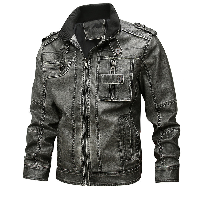 Foreign trade men's leather clothing European and American fashion large size men's locomotive PU leather clothing men plus velvet leather clothing factory direct sales