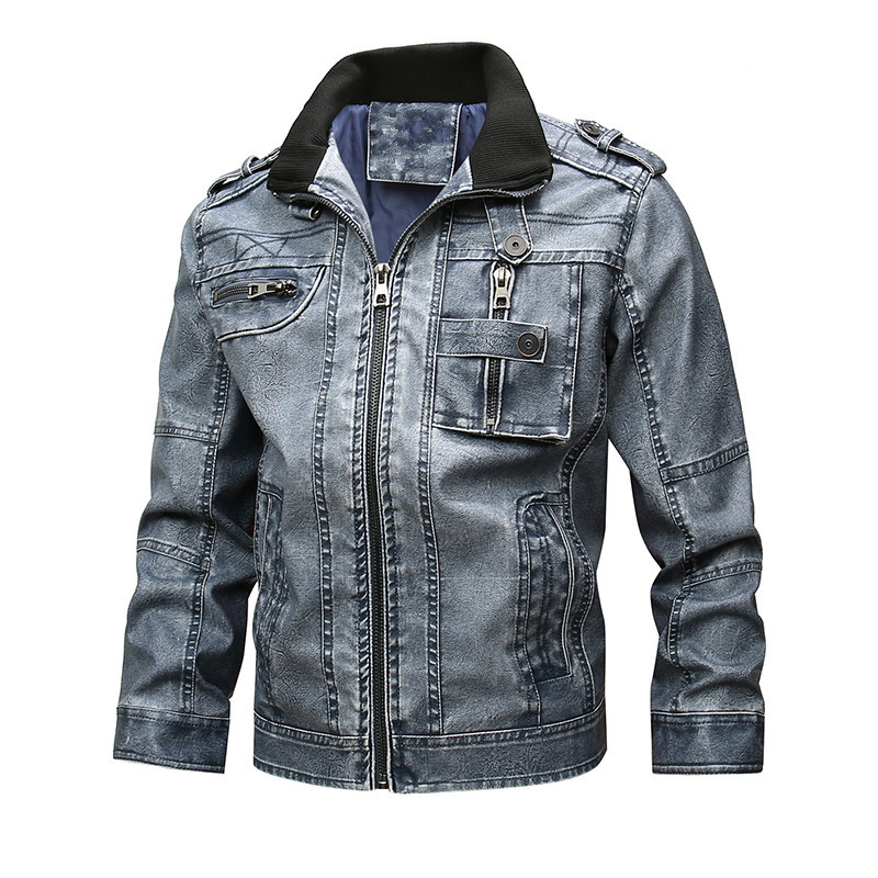 Foreign trade men's leather clothing European and American fashion large size men's locomotive PU leather clothing men plus velvet leather clothing factory direct sales
