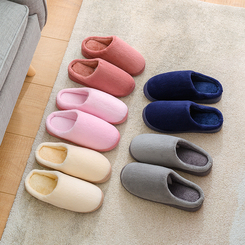 Winter solid color coral velvet cotton slippers home warm floor non-slip confinement half pack and couple cotton slippers wholesale for women