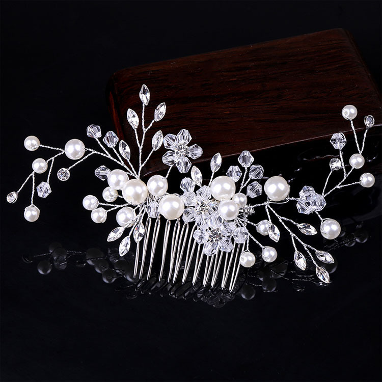 メーカー直販花嫁白色水晶頭飾り花嫁水ドリルアクセサリー2018新盤髪櫛アクセサリー|undefined